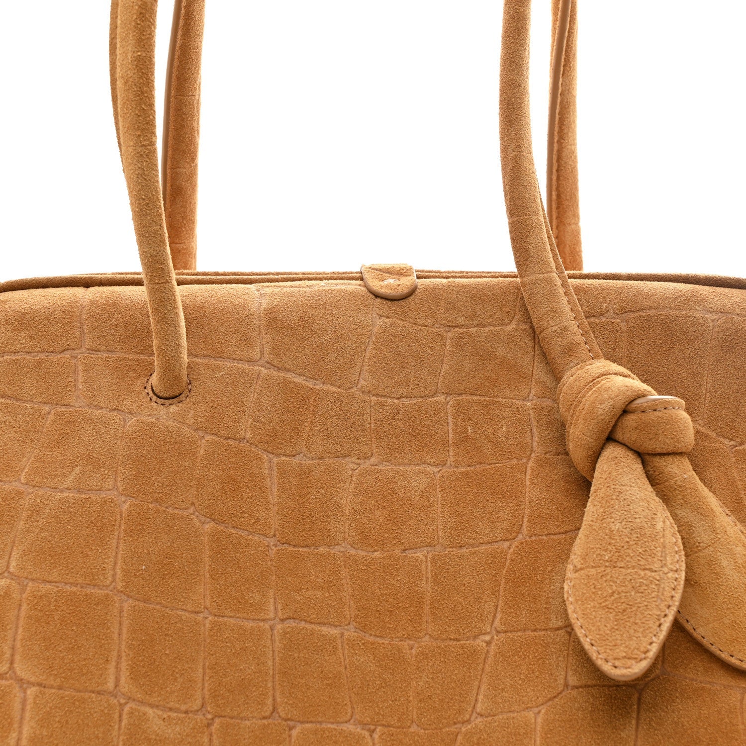 Suede Crocodile Embossed Le Turismo Bowling Bag Camel