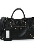 Calfskin Crocodile Embossed Giant 12 Gold Hardware City Black
