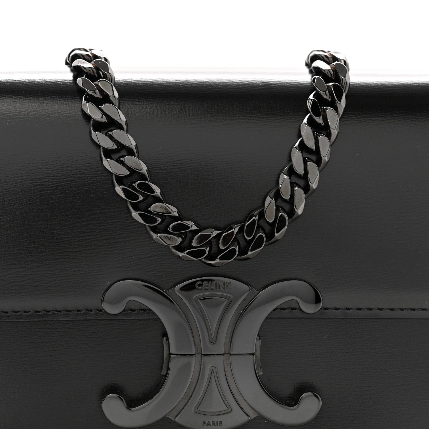 Shiny Calfskin Triomphe Chain Bag Black