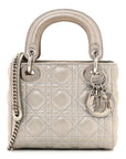 Metallic Lambskin Cannage Mini Lady D1OR Silver