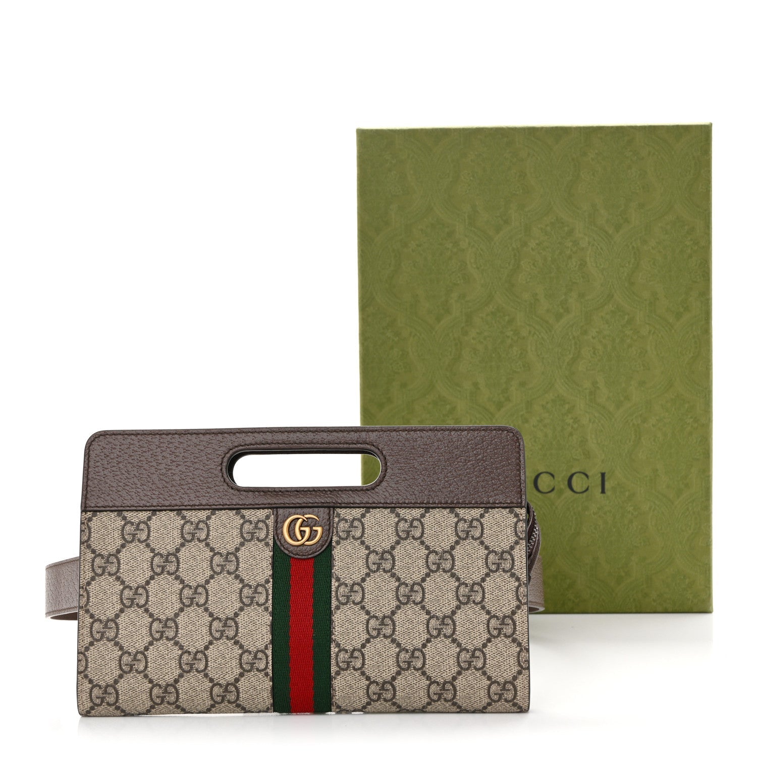 GG Supreme Monogram Textured Dollar Calfskin Web Ophidia Slip Handle Belt Bag 90 36 Beige Ebony New Acero