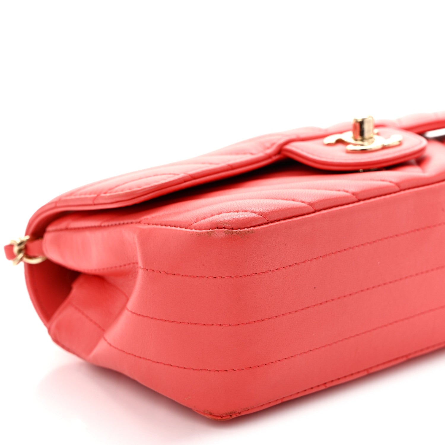 Lambskin Chevron Quilted Mini Rectangular Flap Coral