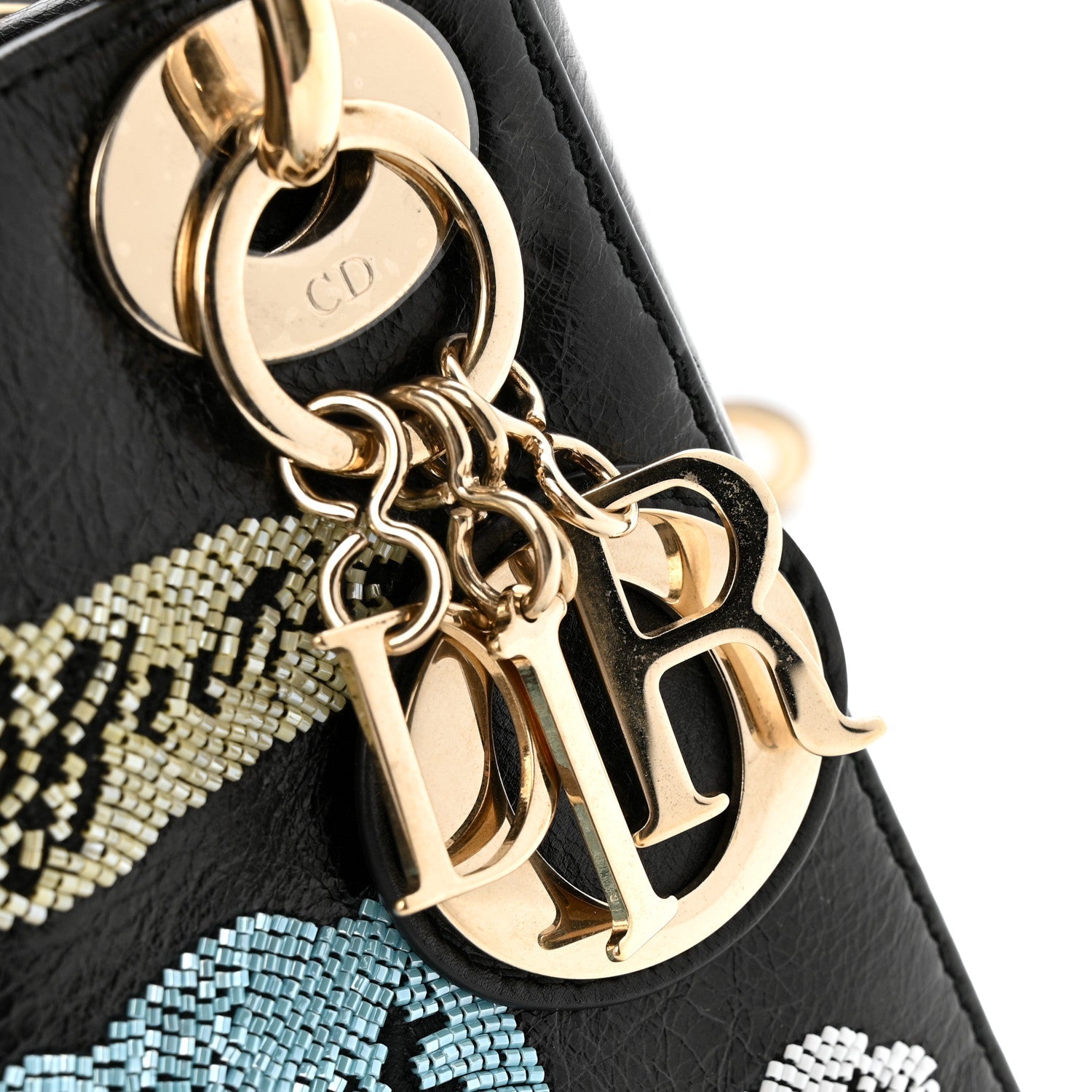 Calfskin Beaded Mini Lady D1OR Black