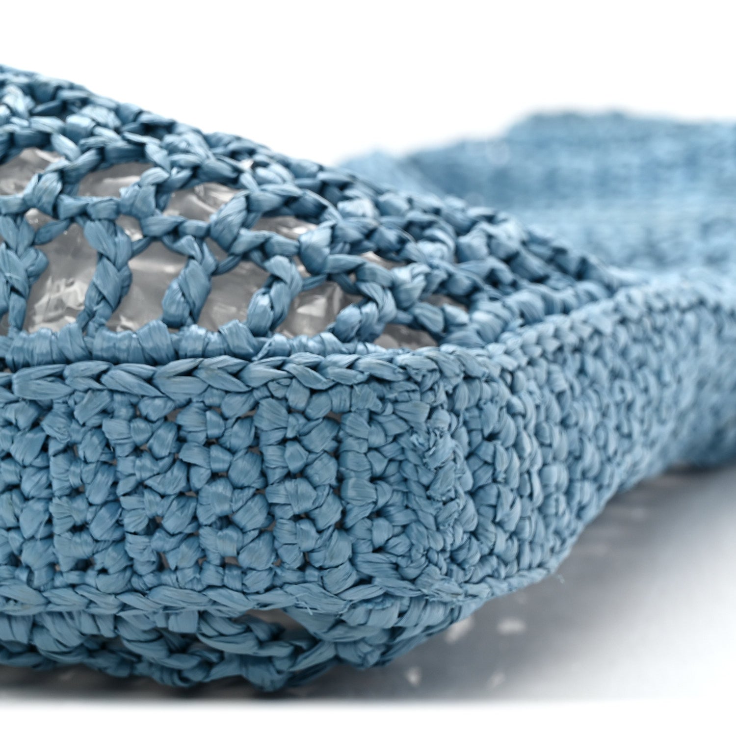 Yarn Raffia Effect Crochet Logo Embroidered Tote Bag Celeste