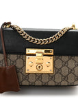 GG Supreme Monogram Calfskin Small Padlock Shoulder Bag Beige Black Cuir