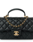 Caviar Quilted Mini Top Handle Rectangular Flap Black