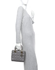 Lambskin Cannage Small Lucky Badges My Lady D1OR Grey