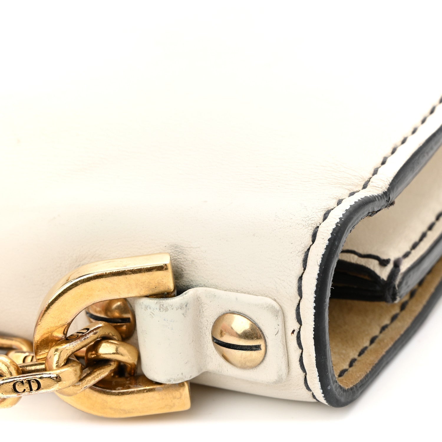 Calfskin J'AD1OR Chain Flap Bag Off White