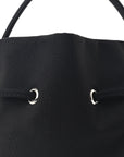 Recycled Sport Nylon Logo Embroidered Wheel Drawstring Bucket Bag Black White