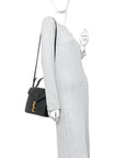 Calfskin Crocodile Embossed Medium Classic Monogram Cassandra Top Handle Black