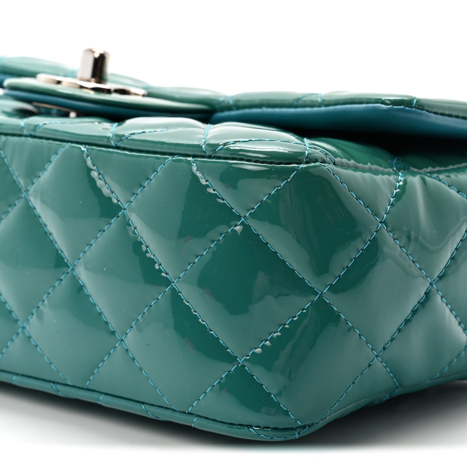 Patent Quilted Mini Rectangular Flap Turquoise