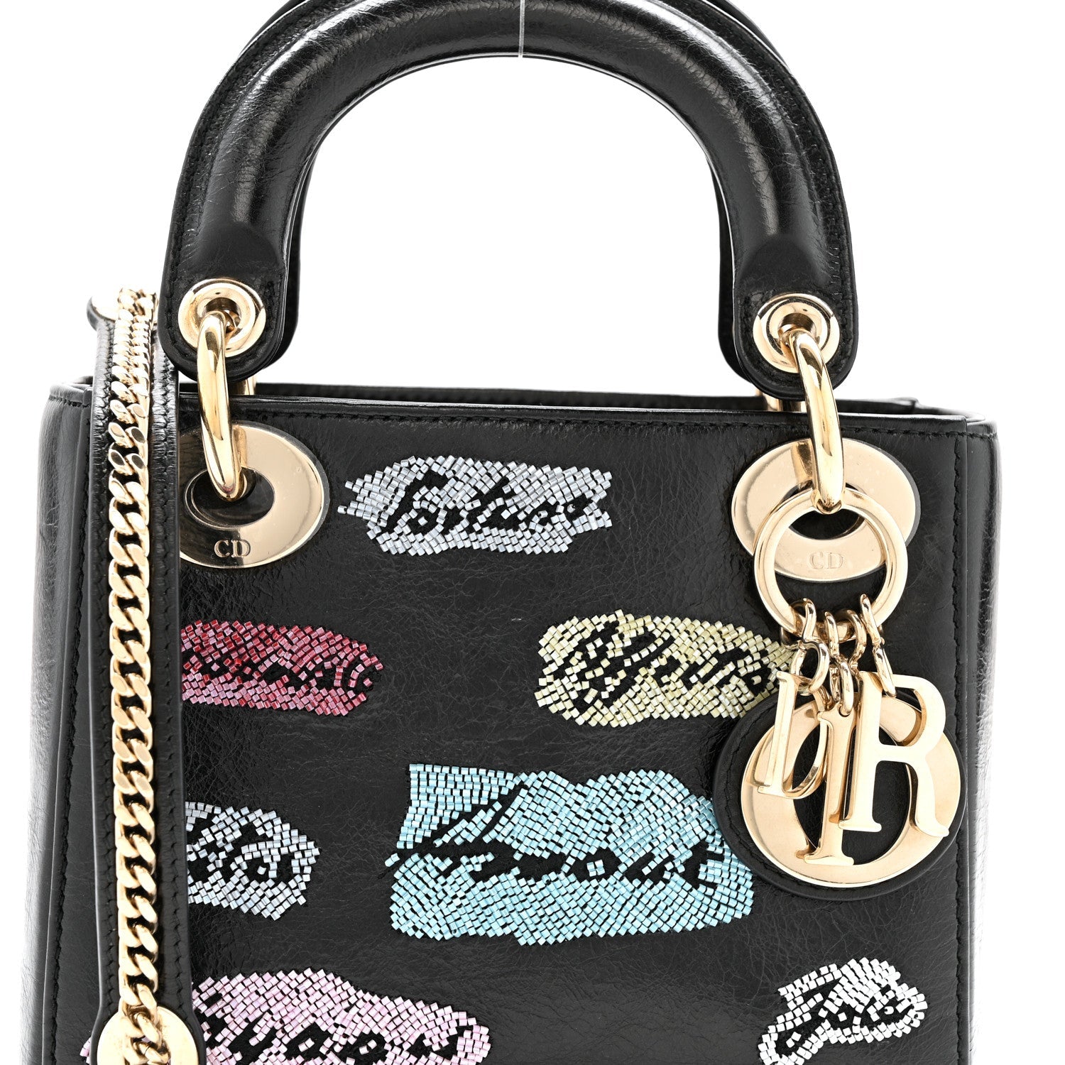 Calfskin Beaded Mini Lady D1OR Black