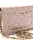 Iridescent Caviar Quilted Wallet on Chain WOC Beige