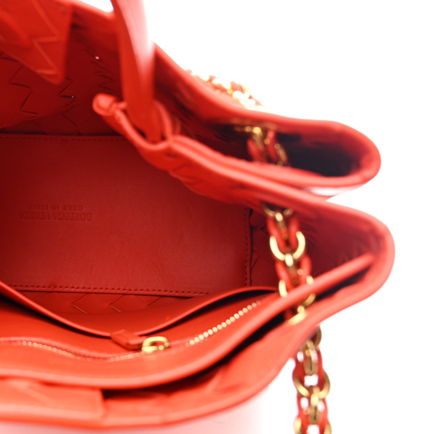 Nappa Intrecciato Small Andiamo With Chain Shoulder Bag Orange