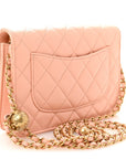 Lambskin Quilted CC Pearl Crush Wallet on Chain WOC Light Orange