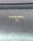 Iridescent Caviar Quilted Wallet On Chain WOC Green