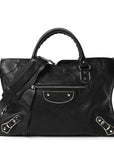 Chevre Silver Metallic Edge Hardware City Black