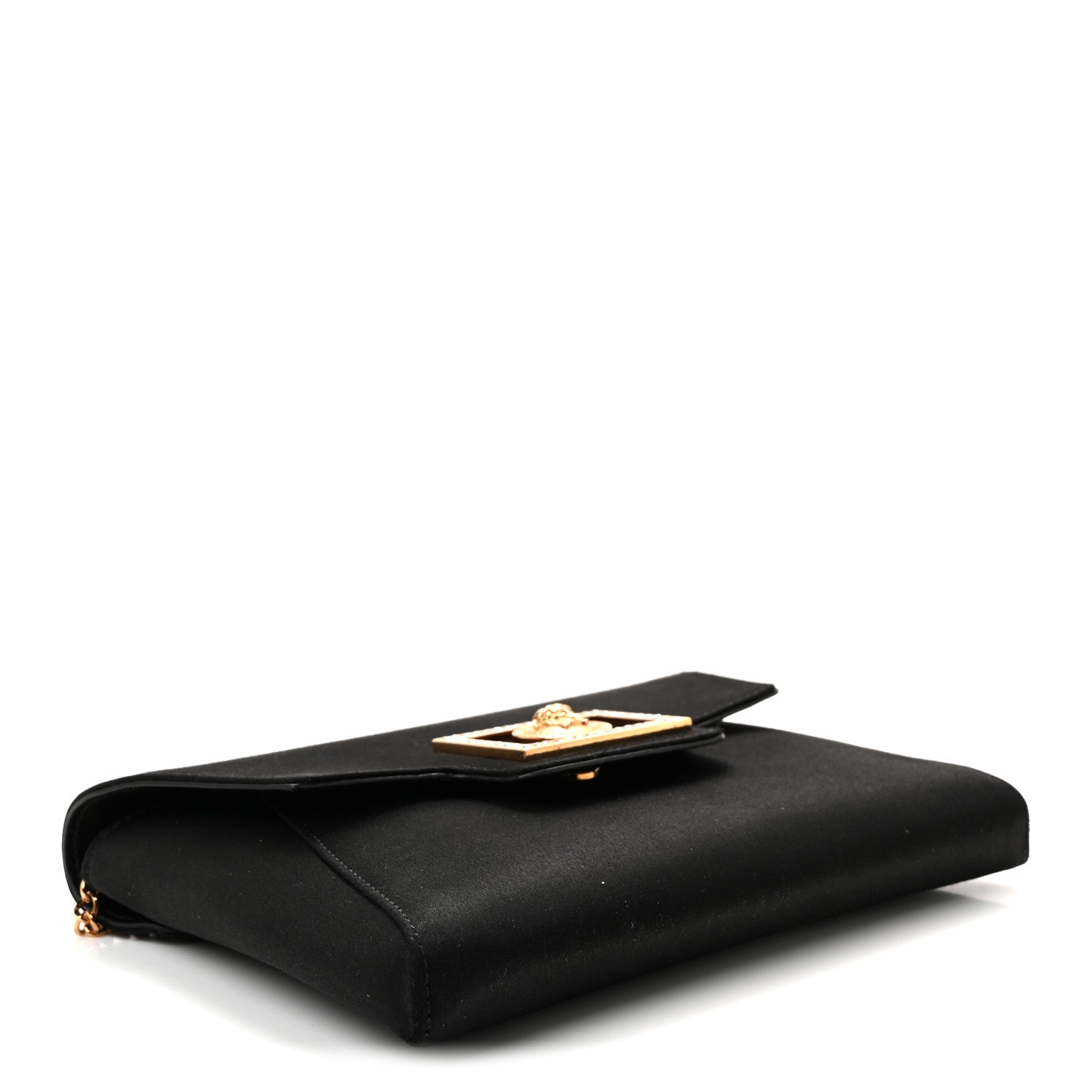 Satin Crystal La Medusa Pouch On Chain Black