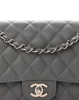 Caviar Quilted Medium Double Flap Grey