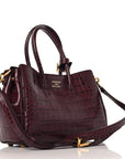 Calfskin Crocodile Embossed Mini Bel Air Carry All Bag Dark Burgundy