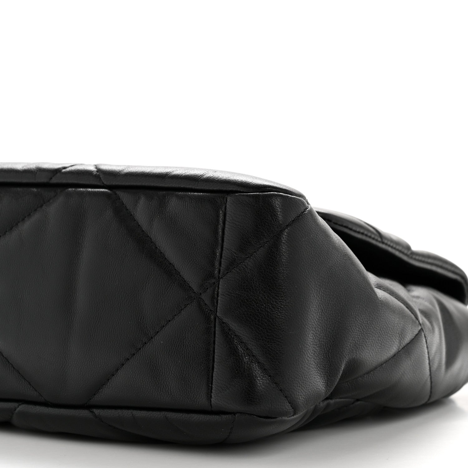 Shiny Goatskin Quilted Large CHNL 19 Flap Black