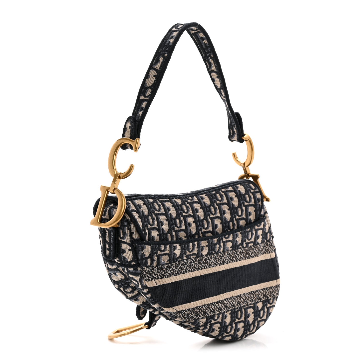 Oblique Embroidered Saddle Bag Blue
