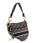 Oblique Embroidered Saddle Bag Blue
