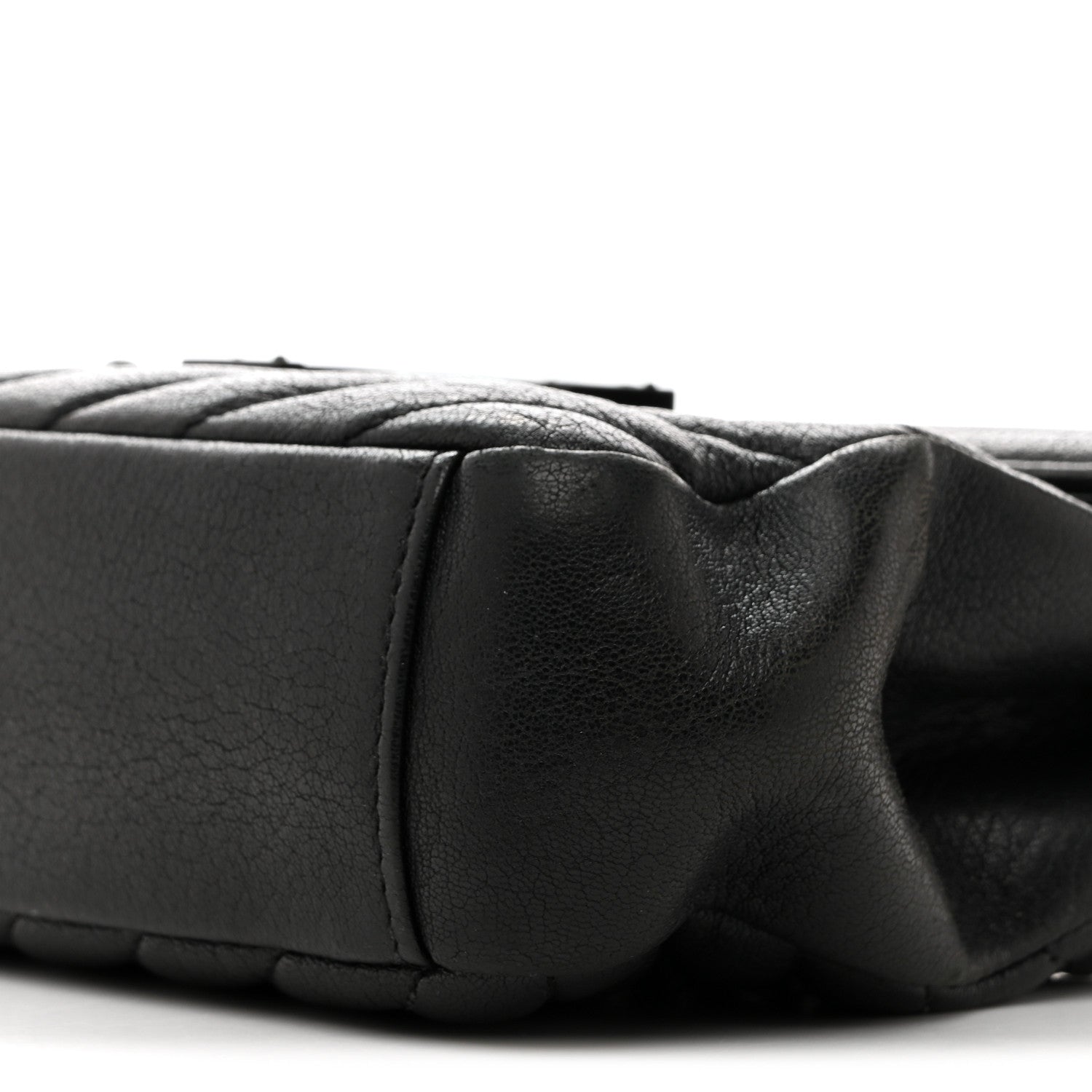 Sheepskin Matelasse Chevron Monogram Monochrome Medium College Bag Black