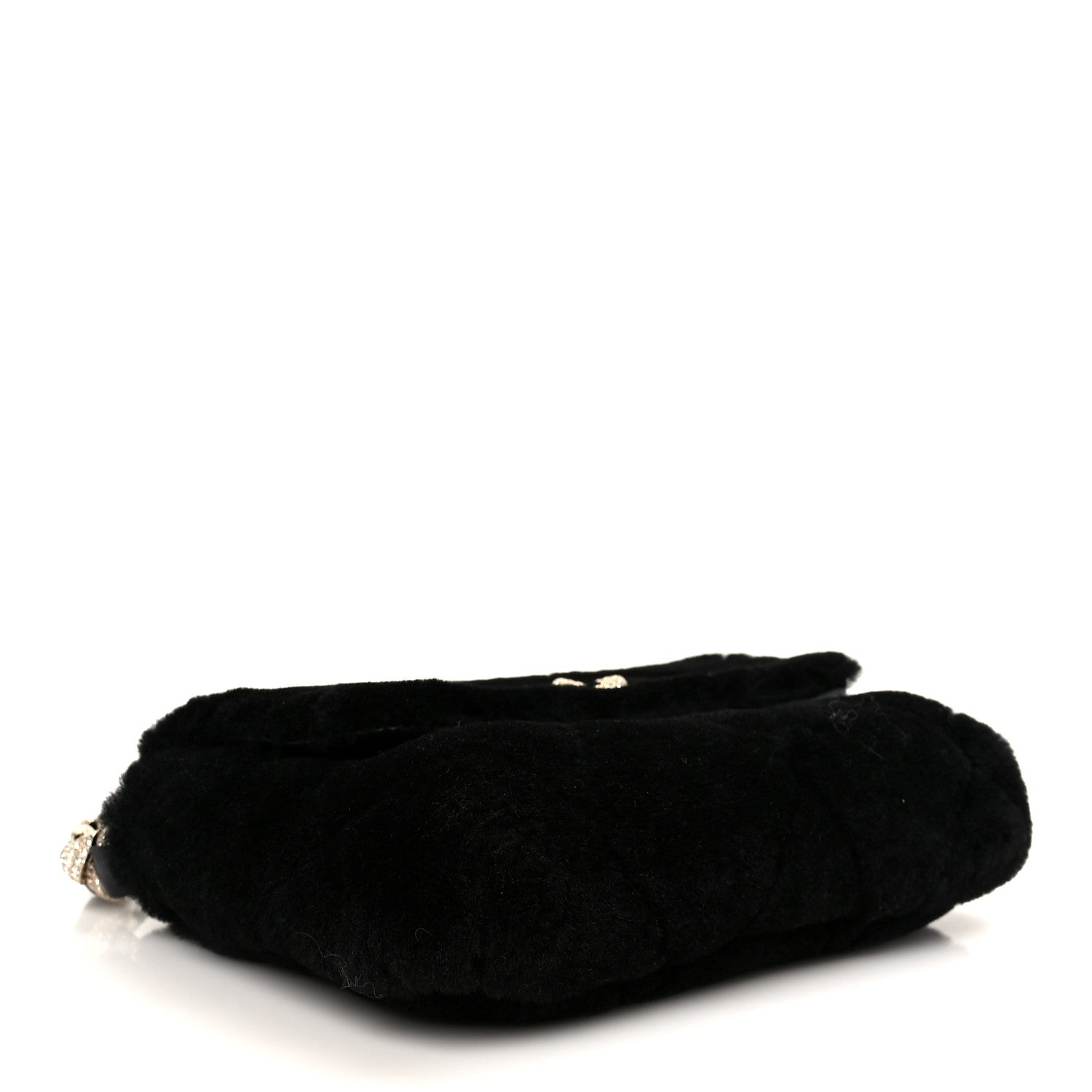 Shearling Lambskin Crystal Strass Flap Black