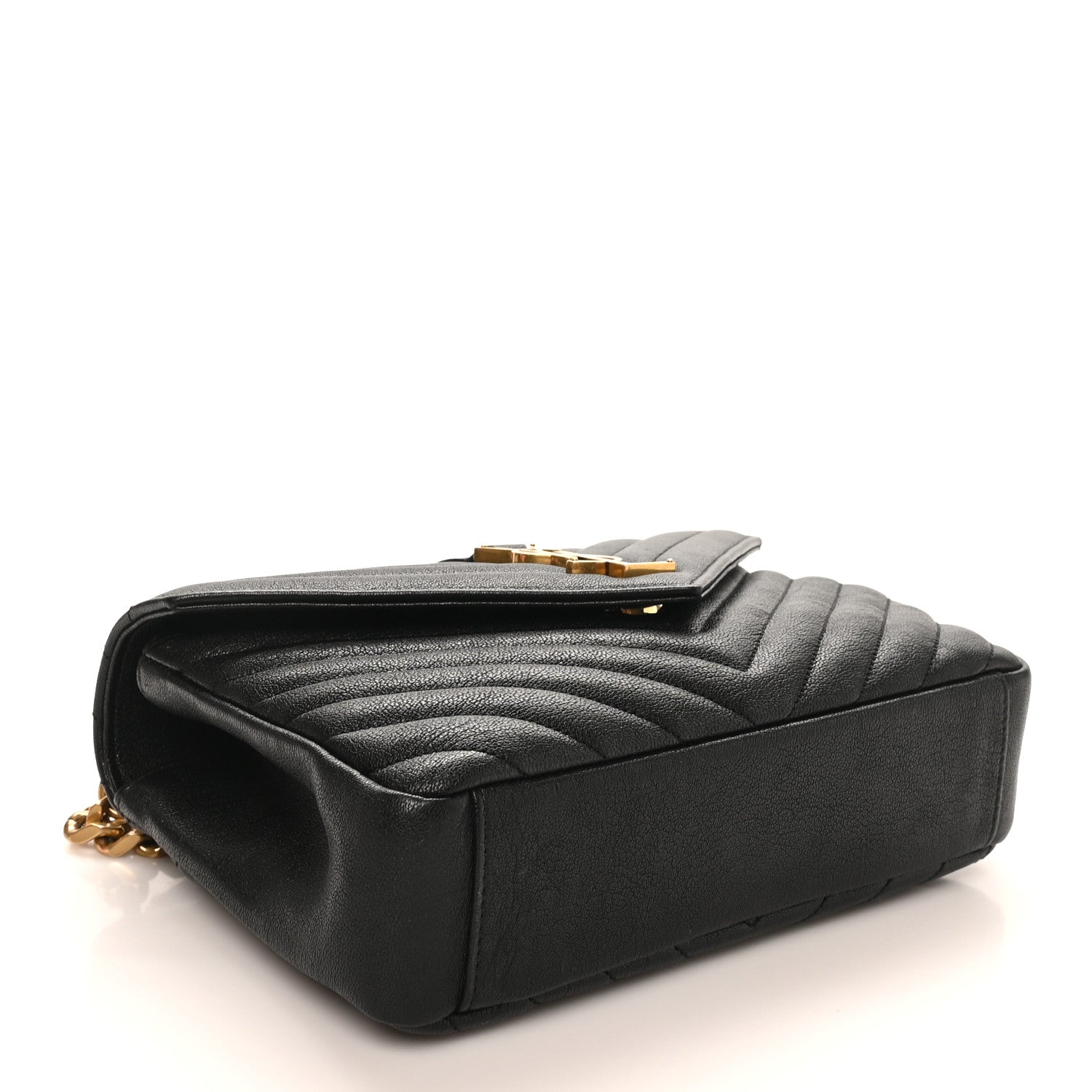 Sheepskin Matelasse Chevron Monogram Medium College Bag Black