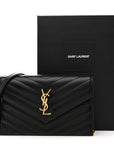 Grain De Poudre Matelasse Chevron Monogram Envelope Chain Wallet Black