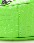 Extra Supple Calfskin Crocodile Embossed Le Cagole Shoulder Bag XS Acid Green