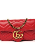 Calfskin Matelasse Super Mini GG Marmont Shoulder Bag Hibiscus Red