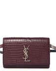 Calfskin Crocodile Embossed Monogram Kate Belt Bag Burgundy