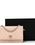 Lambskin Quilted Trendy CC Wallet On Chain WOC Light Beige