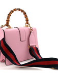 Moon Calfskin Web Medium Dionysus Bamboo Top Handle Bag Sugar Pink Blue Agata Hibiscus Red