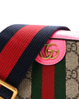 GG Supreme Monogram Textured Dollar Calfskin Web Ophidia Small Crossbody Bag Beige Ebony Fuchsia