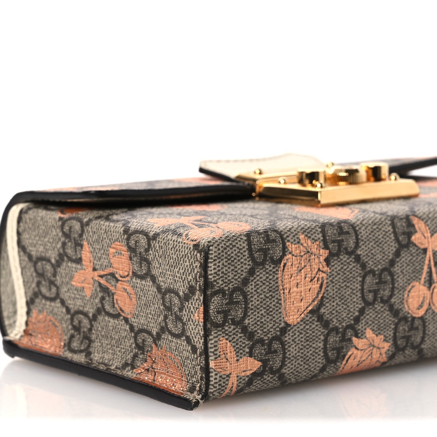 GG Supreme Monogram Berry Textured Dollar Calfskin Mini Padlock Top Handle Shoulder Bag Beige Ebony Light Copper Mystic White