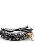 Oblique Embroidered Saddle Bag Blue