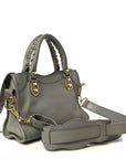 Chevre Gold Metallic Edge Hardware Mini City Gris Taupe