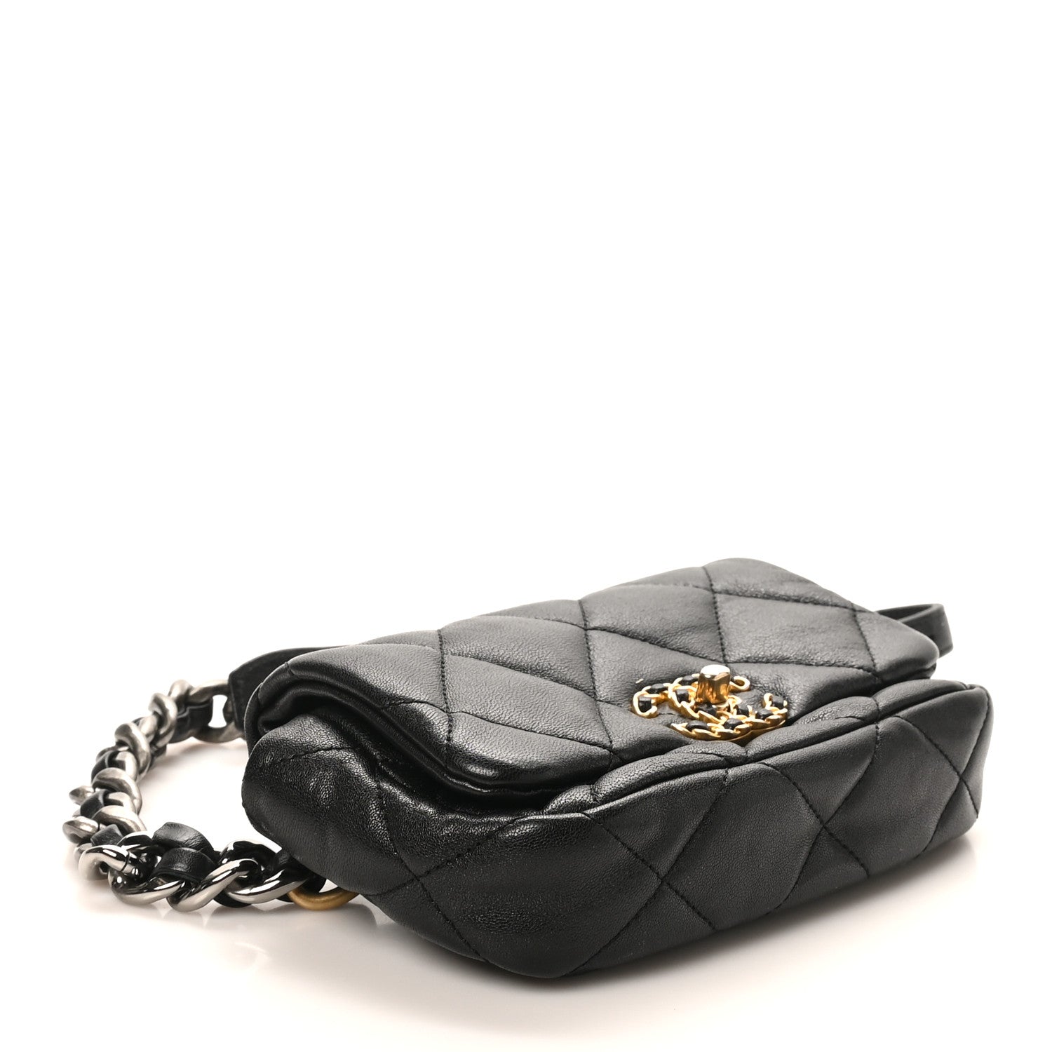 Goatskin Quilted CHNL 19 Waist Bag Black