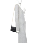 Lambskin Quilted Pearl Wallet On Chain WOC Black