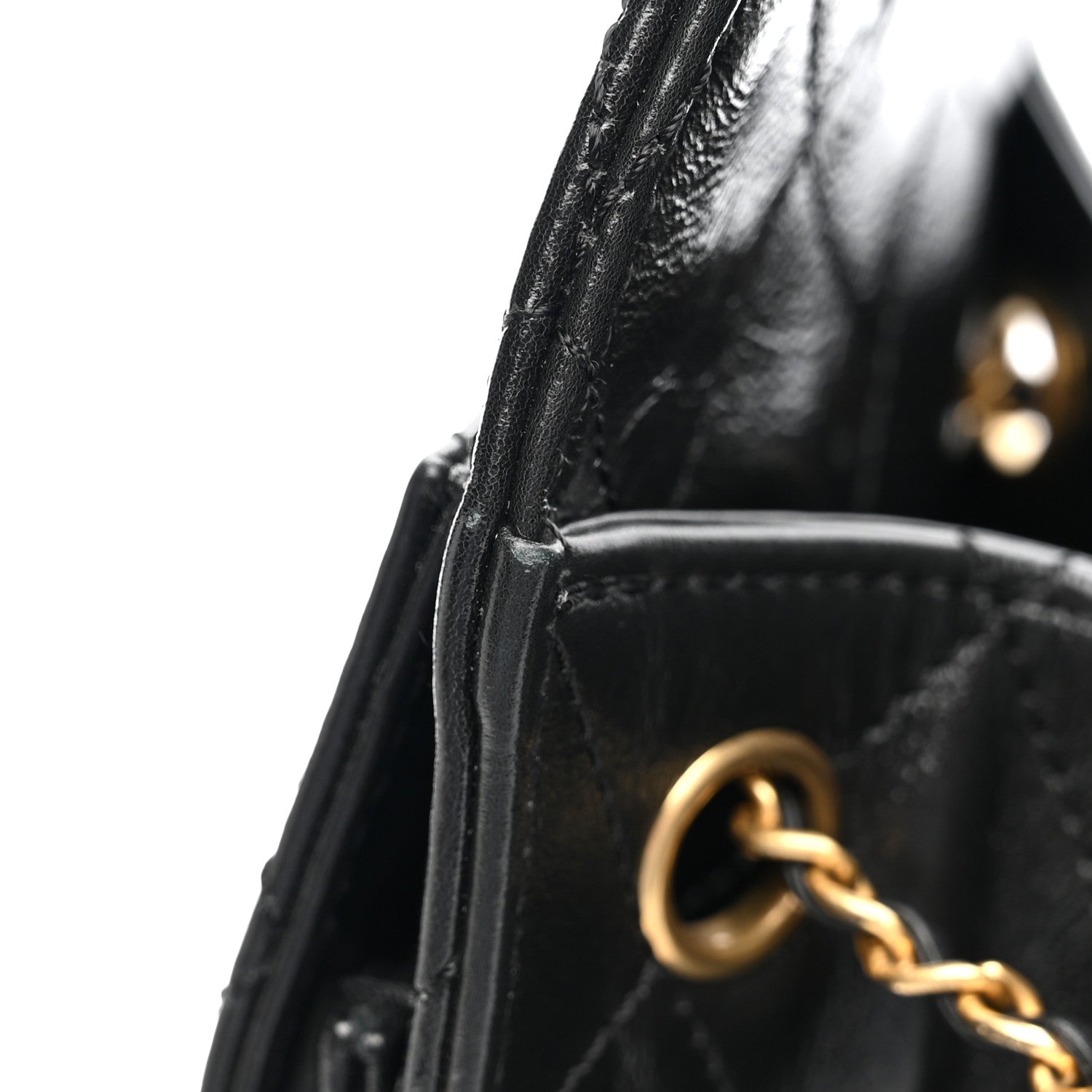 Shiny Crumpled Calfskin Quilted Small CHNL 25 Handbag Black