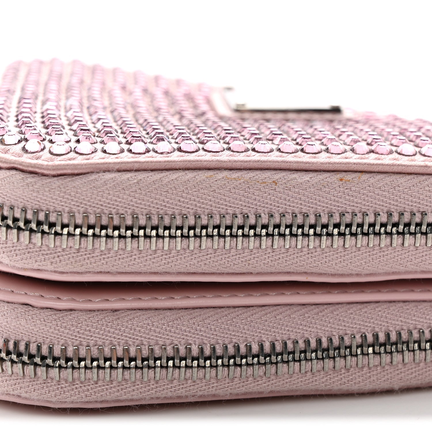 Satin Crystal Mini Triangle Crossbody Pouch Alabastro