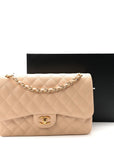 Caviar Quilted Jumbo Double Flap Light Beige