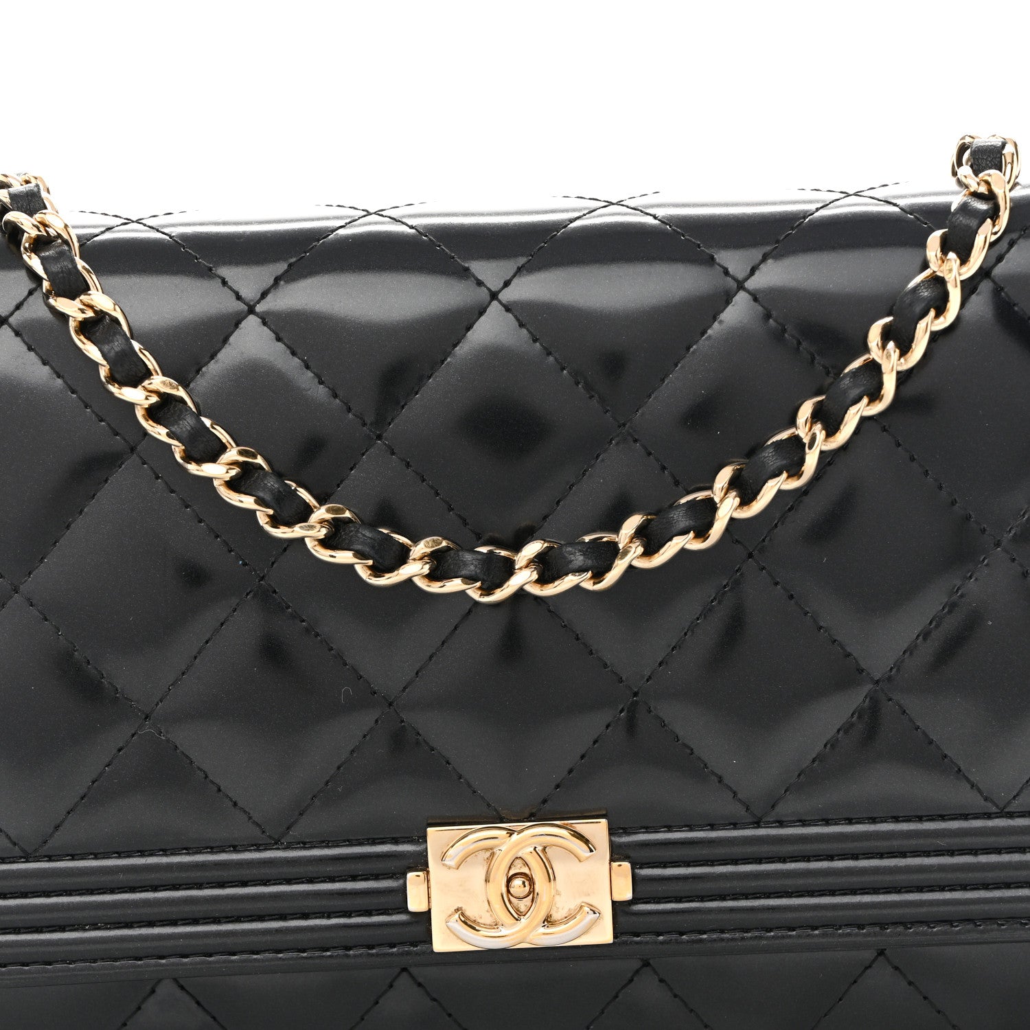 Glazed Calfskin Quilted Boy Wallet On Chain WOC Black
