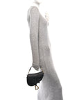 Grained Calfskin Mini Saddle Bag Black