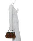 Shearling Nappa Macro FF 1974 Mini Peekaboo Iconic Satchel Tobacco Black