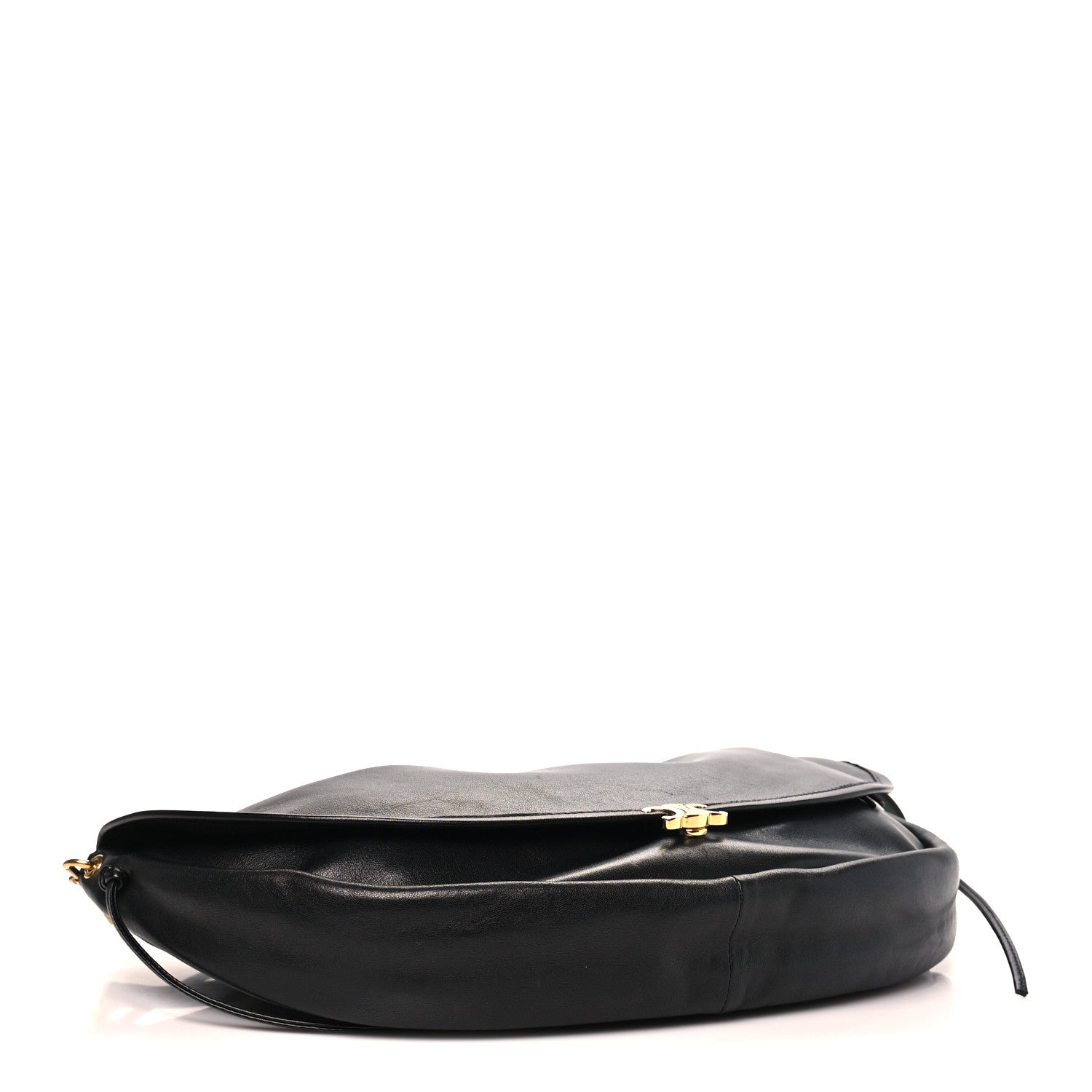 Shiny Lambskin Soft Triomphe Half Moon Bag Black