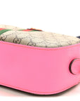 GG Supreme Monogram Textured Dollar Calfskin Web Ophidia Small Crossbody Bag Beige Ebony Fuchsia